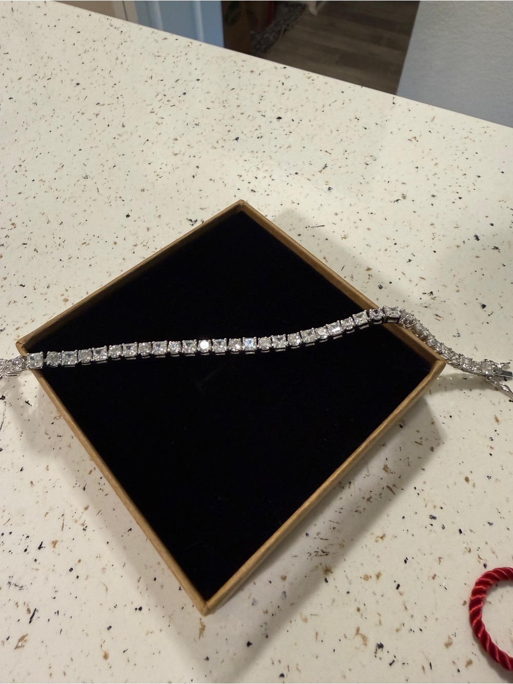 925 Thailand Stamped princess cut tennis bracelet. - Picture 5 of 7